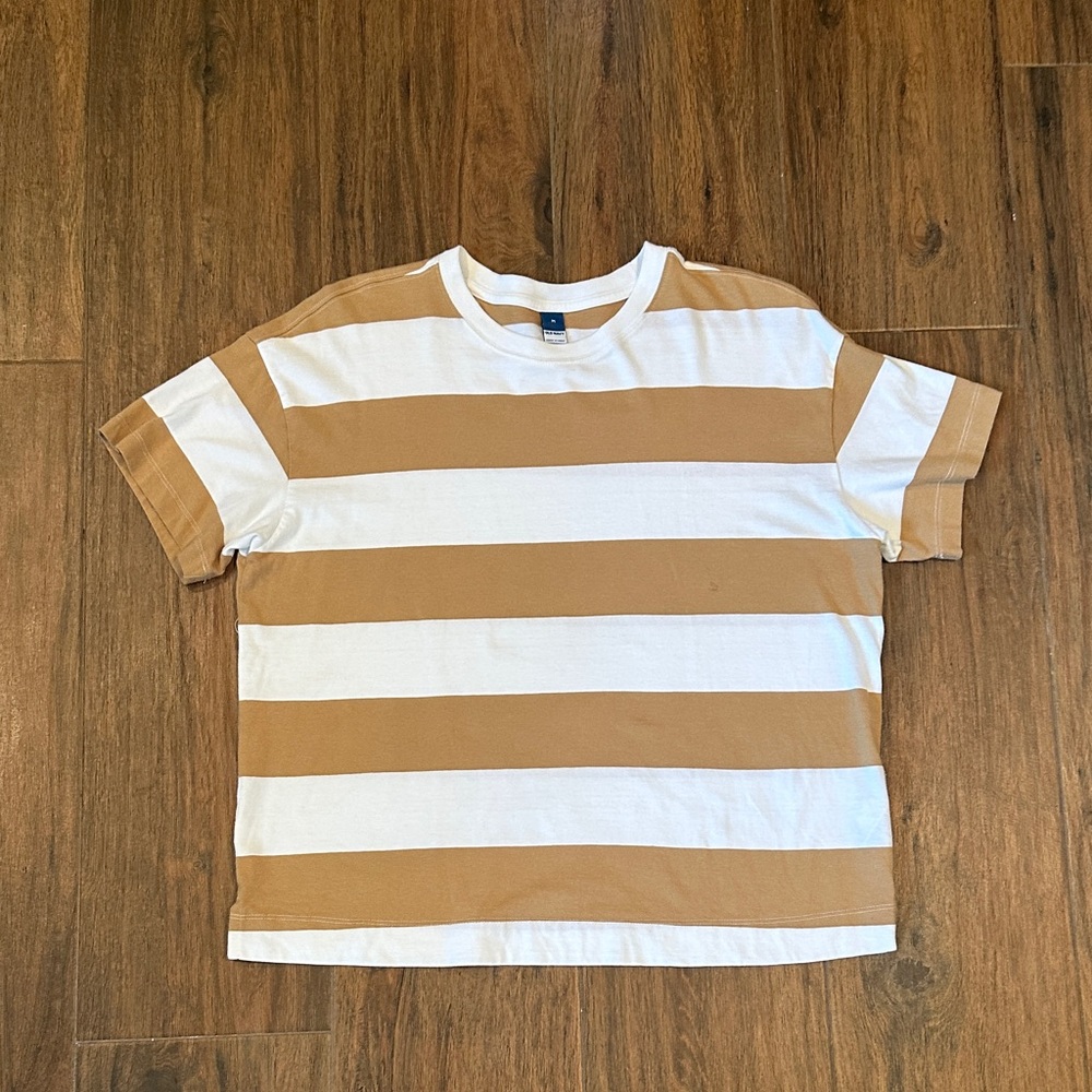 Old Navy Women's Short Sleeve Tee - Camel and White Stripes